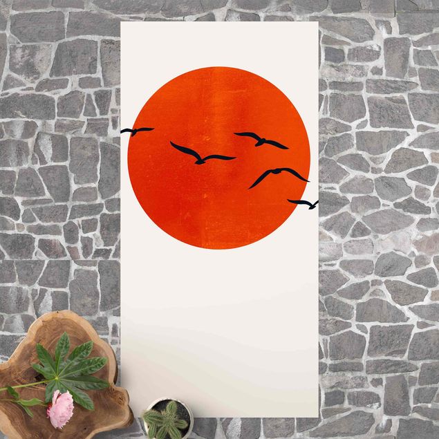 lopers Flock Of Birds In Front Of Red Sun I