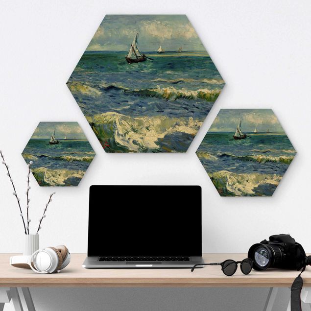 Hexagons houten schilderijen Vincent Van Gogh - Seascape Near Les Saintes-Maries-De-La-Mer