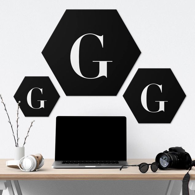 Hexagons Aluminium Dibond schilderijen Letter Serif Black G
