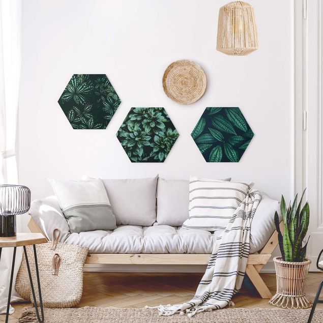 Hexagons Forex schilderijen - 3-delig Leaves Trio