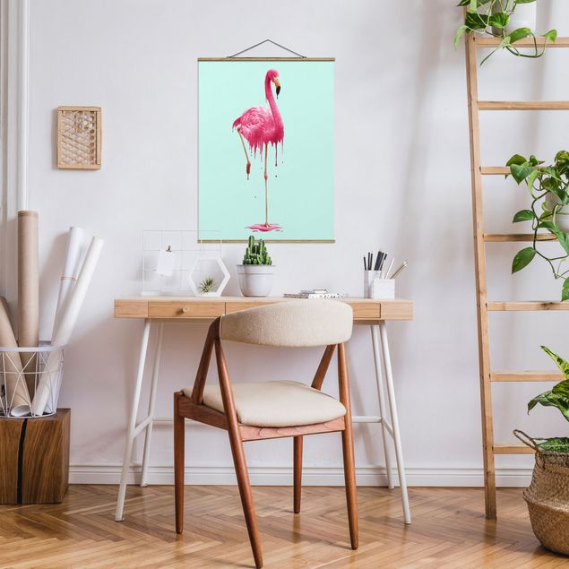 Stoffen schilderij met posterlijst Melting Flamingo