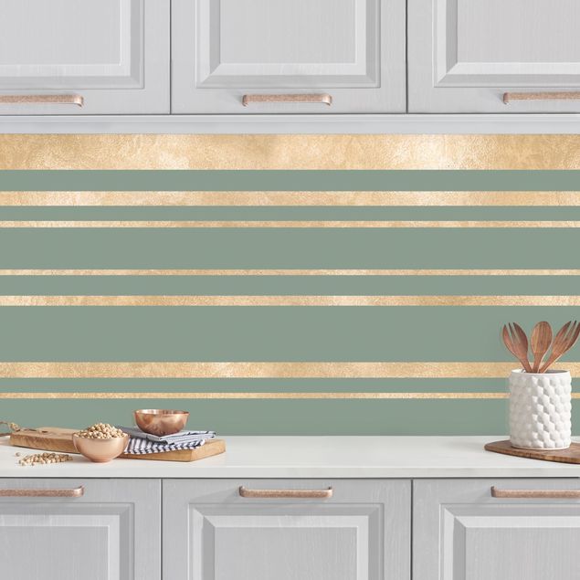 Achterwand voor keuken patroon Golden Stripes Green Backdrop