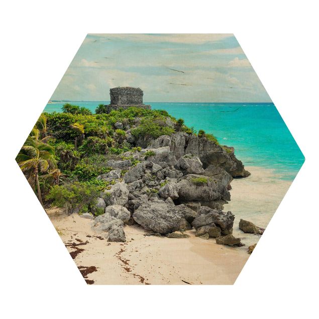 Hexagons houten schilderijen Caribbean Coast Tulum Ruins