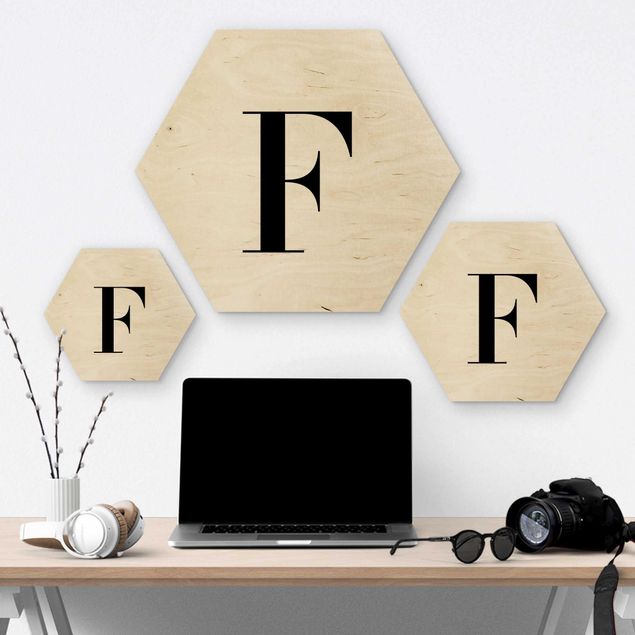 Hexagons houten schilderijen Letter Serif White F