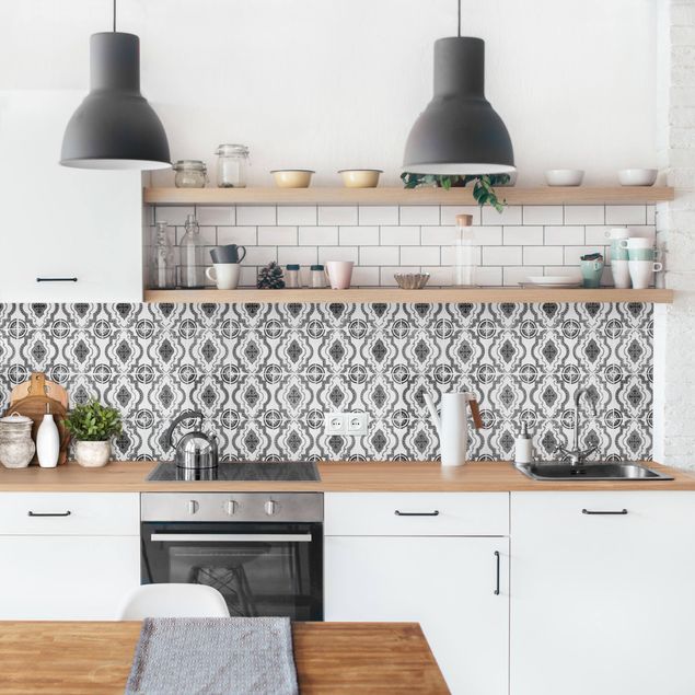 Achterwand voor keuken tegelmotief Portuguese Vintage Ceramic Tiles - Mafra Black And White