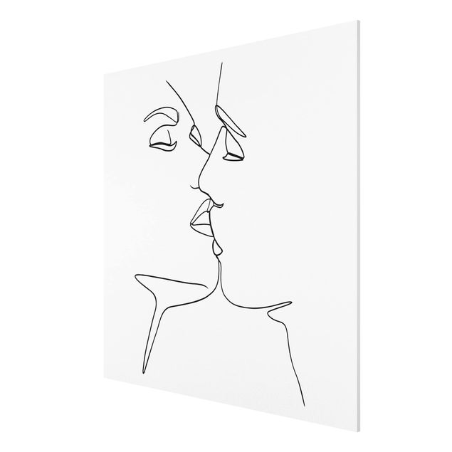 Forex schilderijen Line Art Kiss Faces Black And White