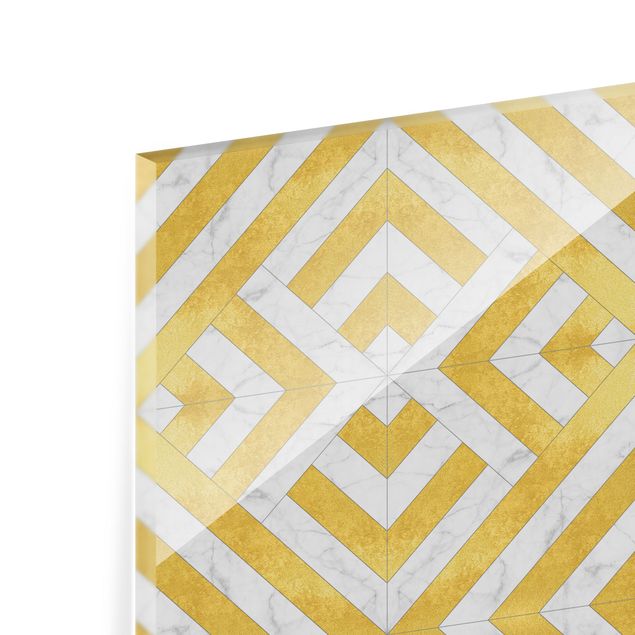 Spatscherm keuken Geometrical Tile Mix Art Deco Gold Marble