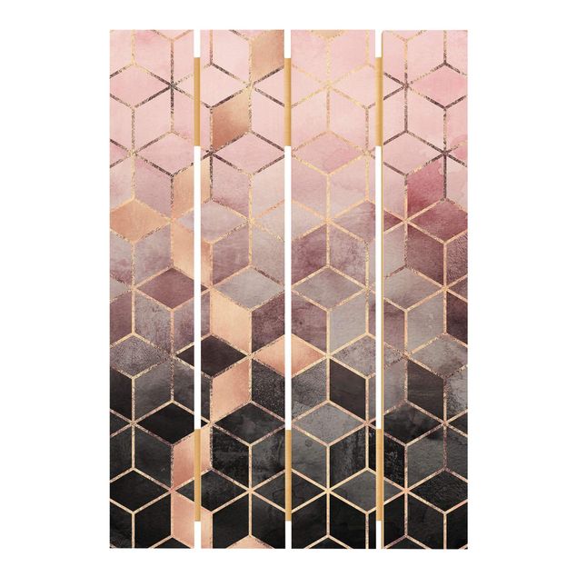 Houten schilderijen op plank Pink Grey Golden Geometry
