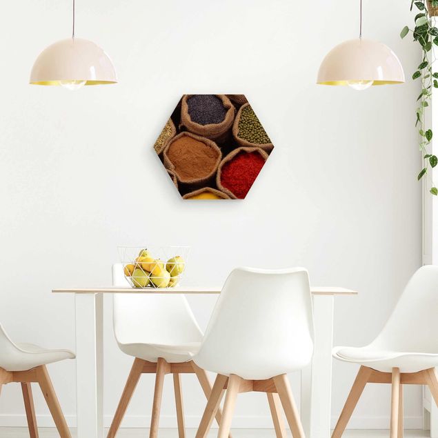 Hexagons houten schilderijen Colourful Spices