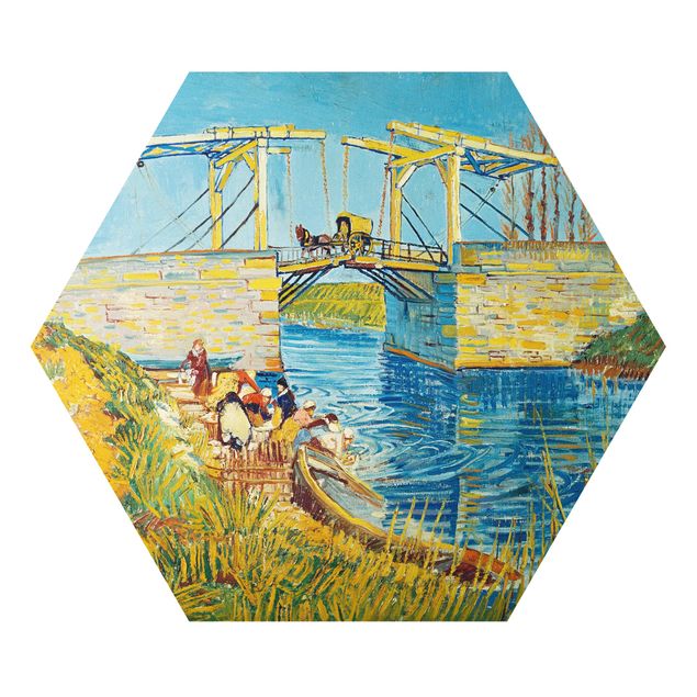 Hexagons Forex schilderijen Vincent van Gogh - The Drawbridge at Arles with a Group of Washerwomen