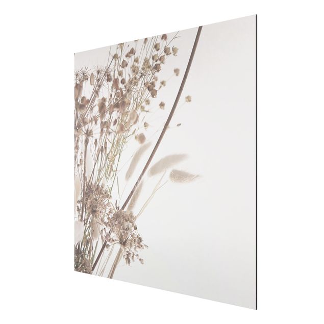 Aluminium Dibond schilderijen Bouquet Of Ornamental Grass And Flowers