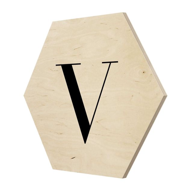 Hexagons houten schilderijen Letter Serif White V