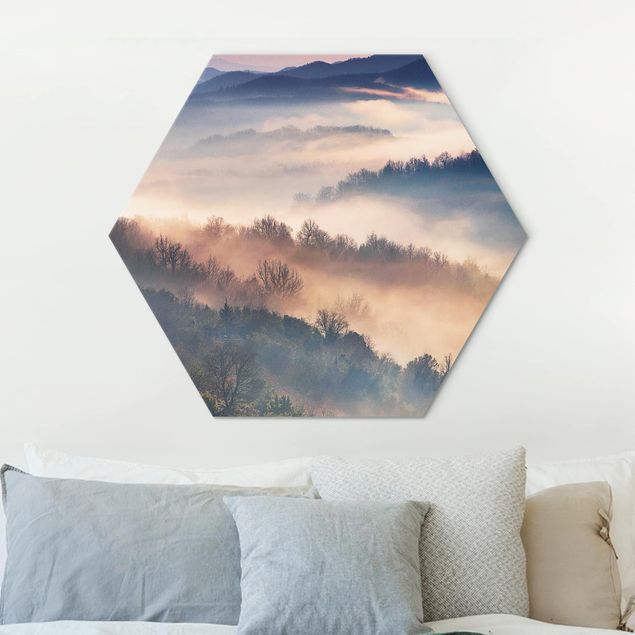 Hexagons Aluminium Dibond schilderijen Fog At Sunset