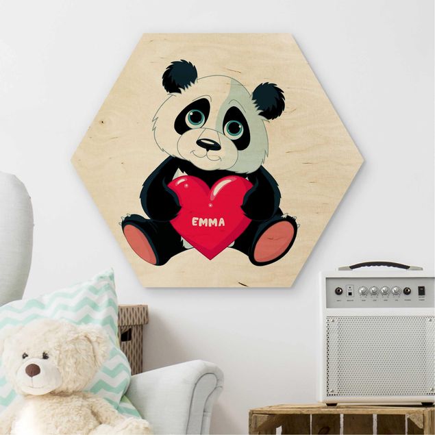 Hexagons houten schilderijen Panda With Heart