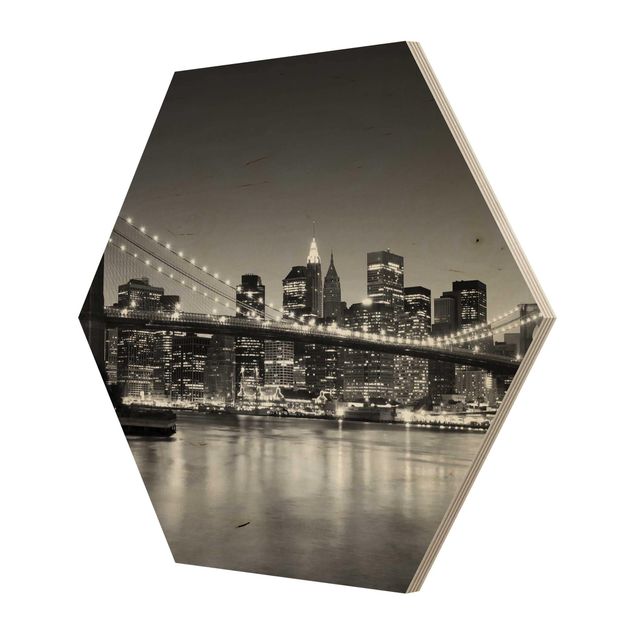 Hexagons houten schilderijen Brooklyn Bridge in New York II
