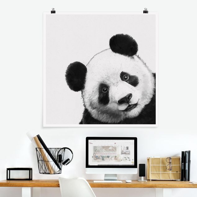 Posters Illustration Panda Black And White Drawing