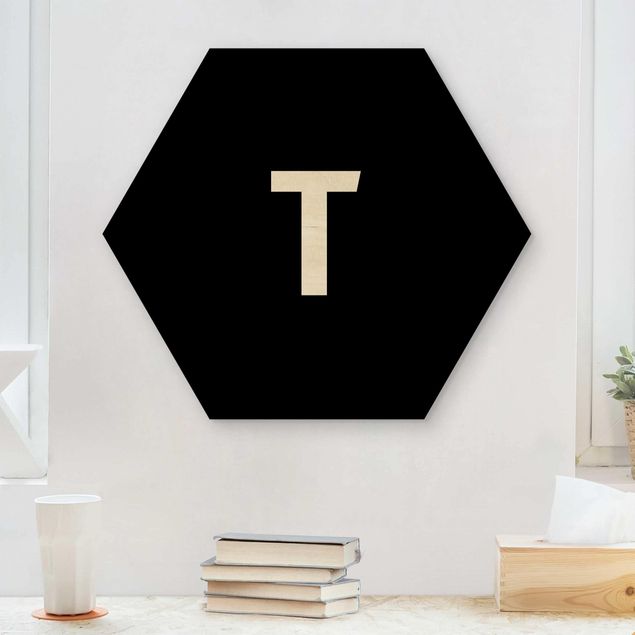 Hexagons houten schilderijen Letter Black T