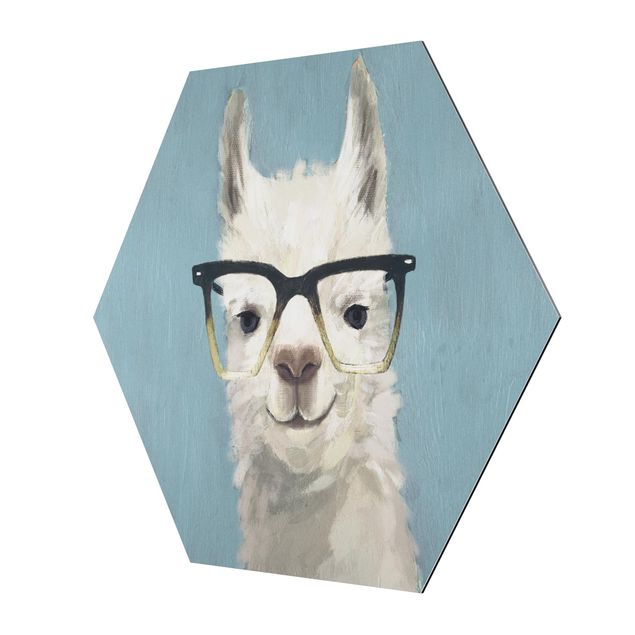 Hexagons Aluminium Dibond schilderijen Lama With Glasses IV
