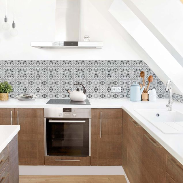 Achterwand voor keuken tegelmotief Portuguese Vintage Ceramic Tiles - Tomar Black And White