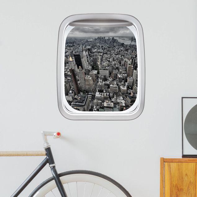 Muurstickers métropole Aircraft Window View Over Manhattan