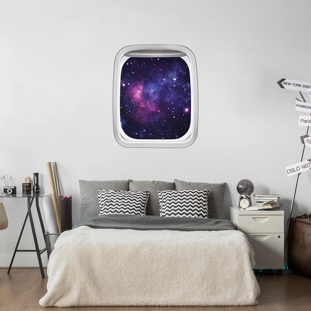 Muurstickers 3d Aircraft Window Galaxy