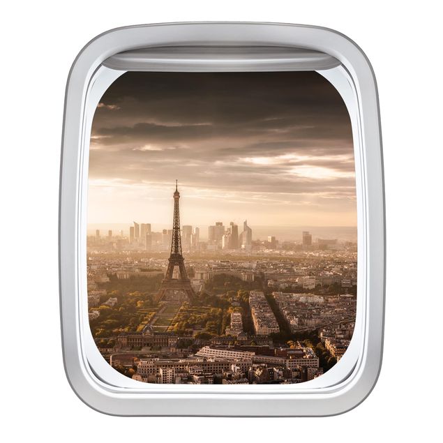 Muurstickers 3d Aircraft Window Great View Of Paris