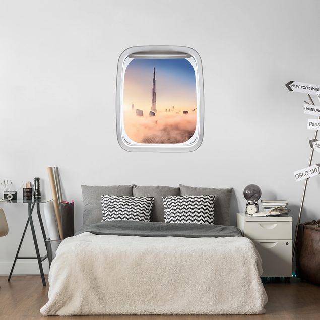 Muurstickers stadsnamen Aircraft Window Heavenly Dubai Skyline