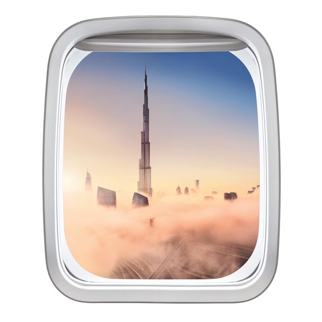 Muurstickers 3d Aircraft Window Heavenly Dubai Skyline