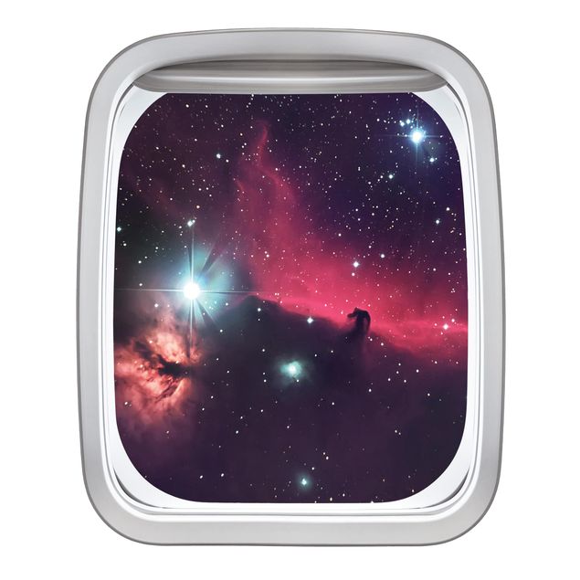 Muurstickers 3d Aircraft Window Horse In Space