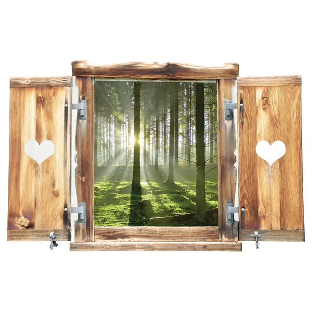 Muurstickers Window With Heart Spring Fairytale