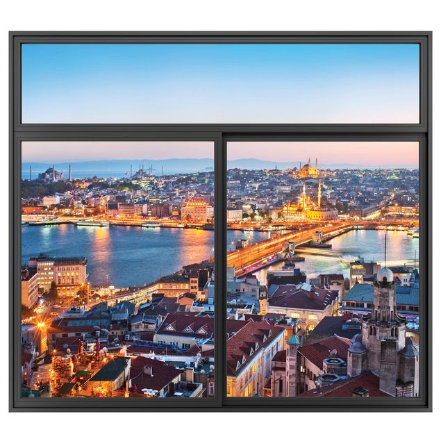 Muurstickers 3d Window Black Istanbul