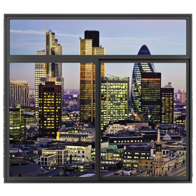 Muurstickers 3d Window Black London City