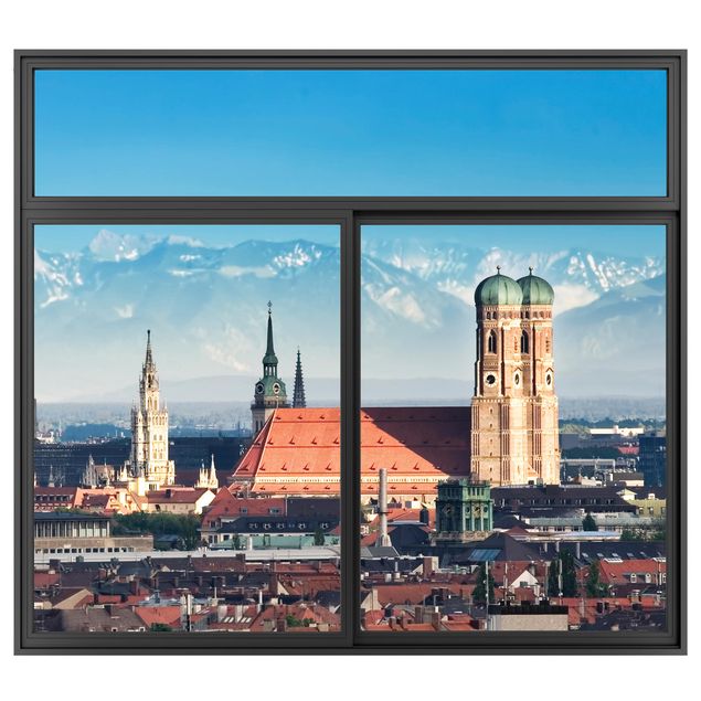 Muurstickers 3d Window Black Munich