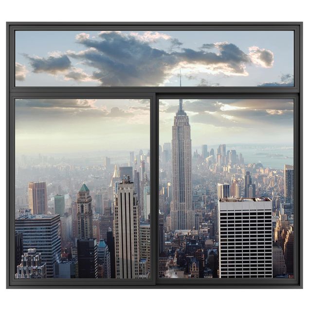 Muurstickers 3d Window Black Sunrise s In New York