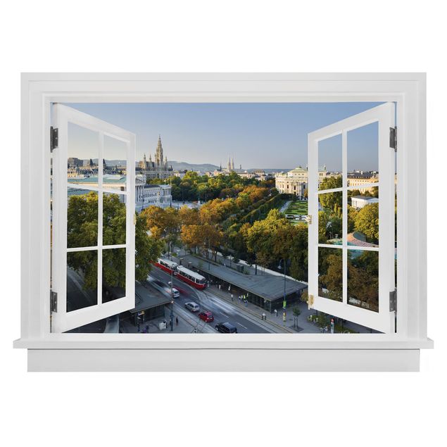 Muurstickers 3d Open Window Overlooking Vienna
