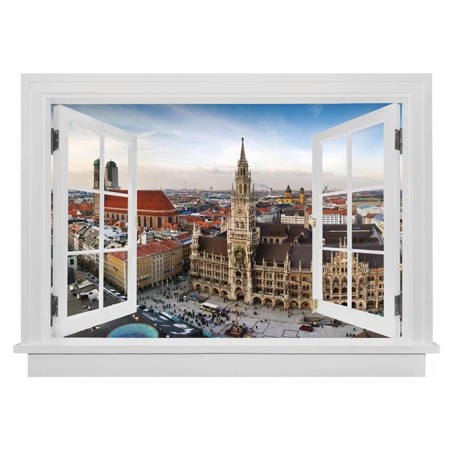Muurstickers 3d Open Window City Of Munich