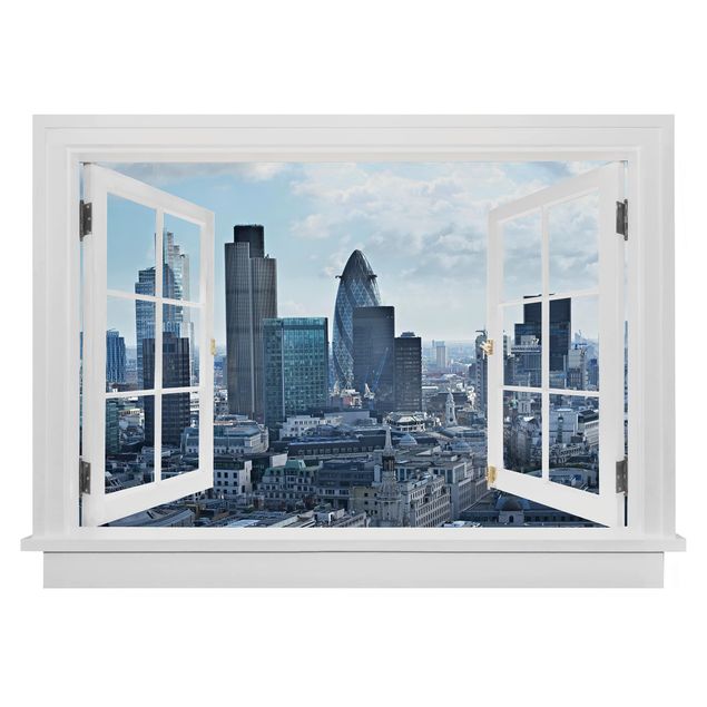 Muurstickers 3d Open Window London Skyline