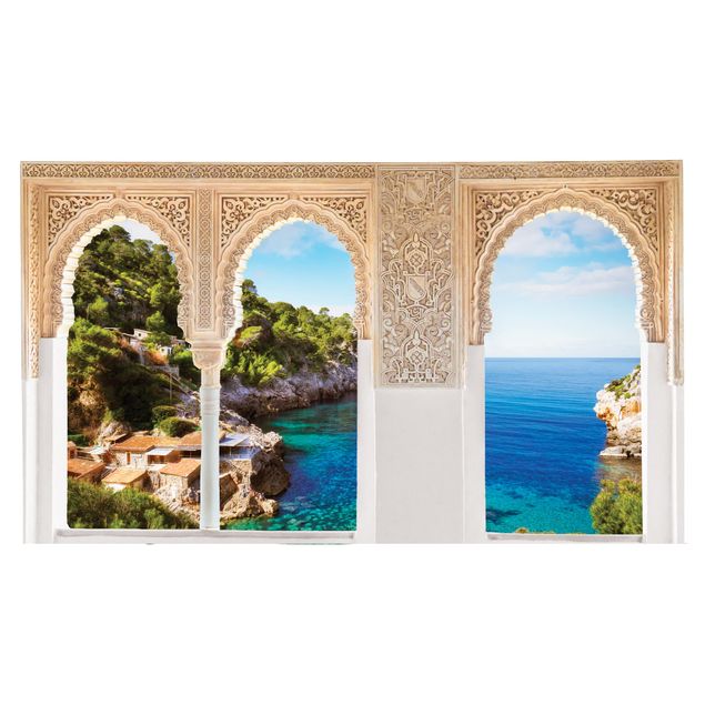 Muurstickers 3d Decorated Window Cala De Deia In Majorca