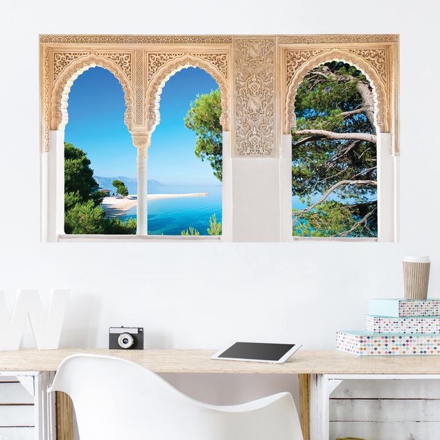 Muurstickers steenlook Decorated Window Hidden Paradise
