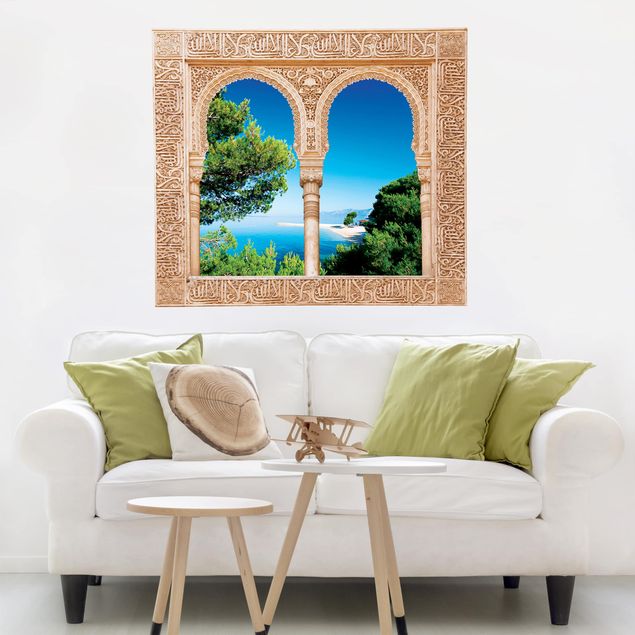 Muurstickers eiland Decorated Window Hidden Paradise