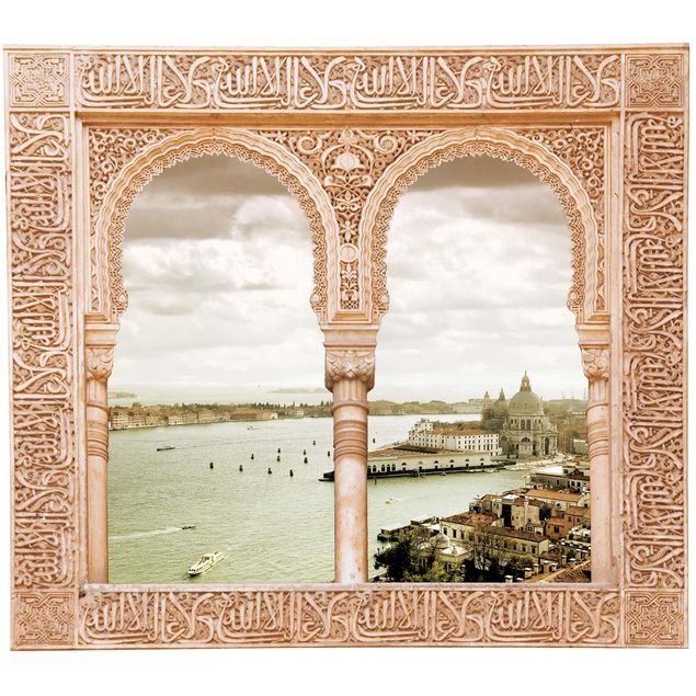 Muurstickers steenlook Decorated Window Venice Lagoon