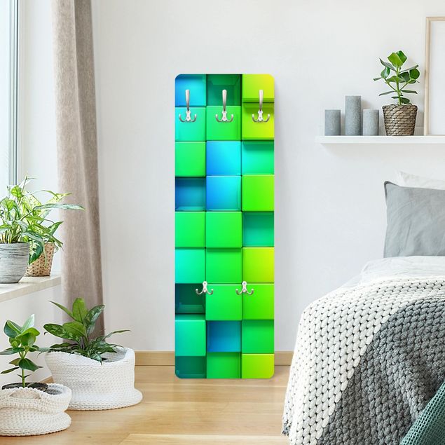 Wandkapstokken houten paneel 3D Cubes