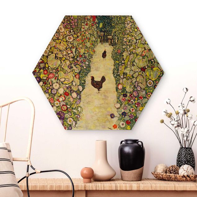 Hexagons houten schilderijen Gustav Klimt - Garden Path with Hens