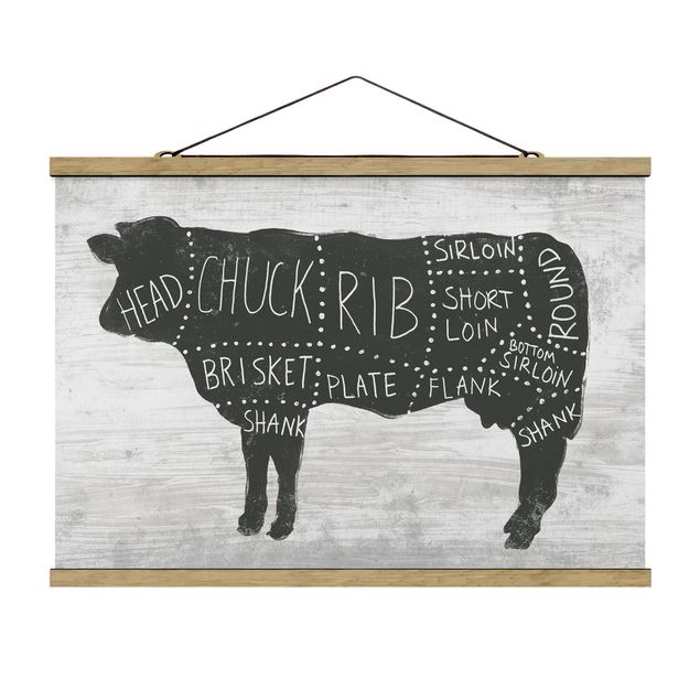 Stoffen schilderij met posterlijst Butcher Board - Beef
