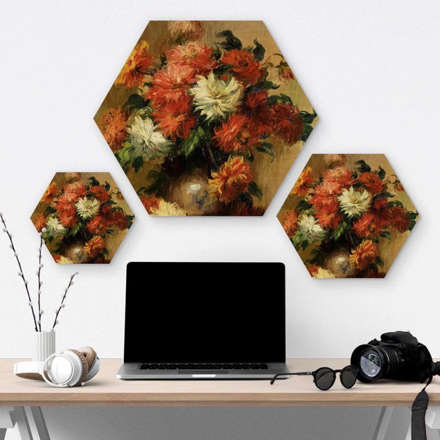 Hexagons houten schilderijen Auguste Renoir - Still Life with Dahlias