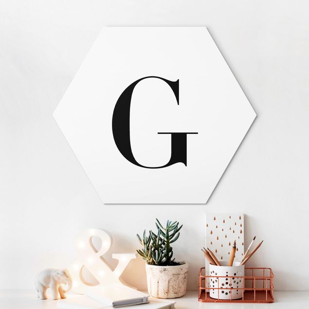 Hexagons Aluminium Dibond schilderijen Letter Serif White G