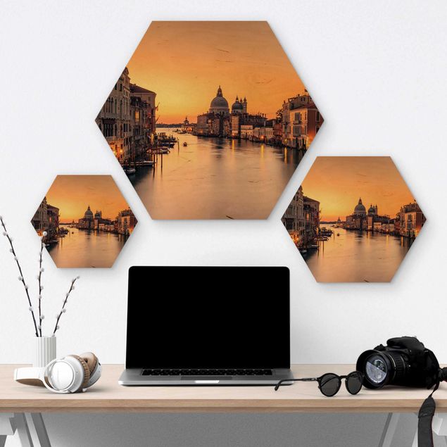 Hexagons houten schilderijen Golden Venice
