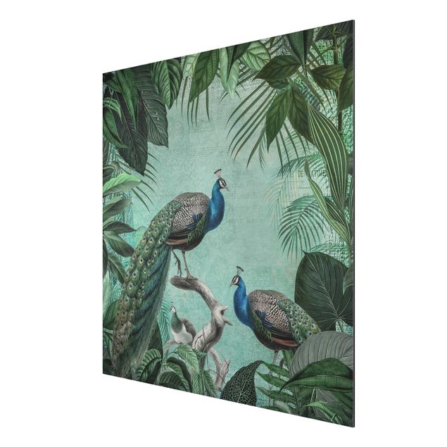 Aluminium Dibond schilderijen Shabby Chic Collage - Noble Peacock