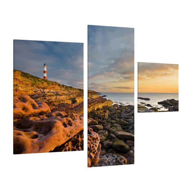 Canvas schilderijen - 3-delig Tarbat Ness Ocean & Lighthouse At Sunset