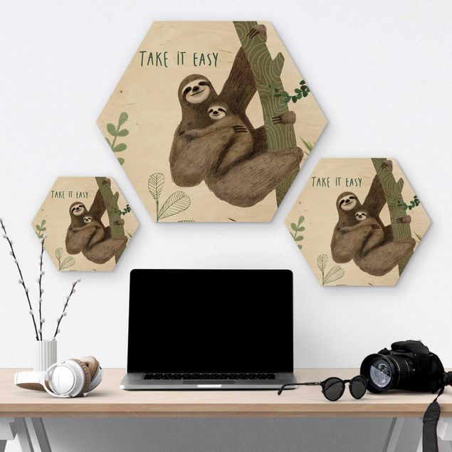 Hexagons houten schilderijen Sloth Sayings - Easy